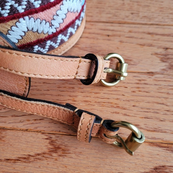 Anthropologie Brown Leather Belt Embroidered double buckle - Picture 4 of 11